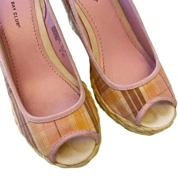 Montego Bay Club Wedge Sandals Slingback Platform Espadrilles Pink Plaid 7.5 - Picture 9 of 14